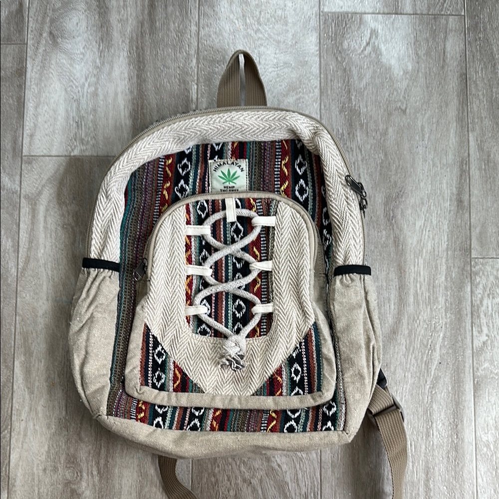 Bohemian Patterned Backpack With Beige Accents - image 1